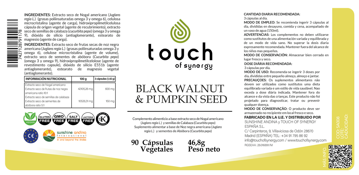 Black Walnut & Pumpkin Seed (Nogal negro y semillas de calabaza) - 90 cápsulas vegetales