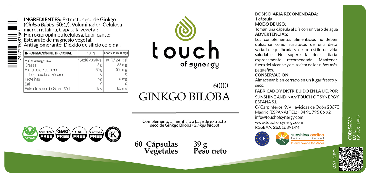 Ginkgo Biloba 6000mg (60 cápsulas vegetales)