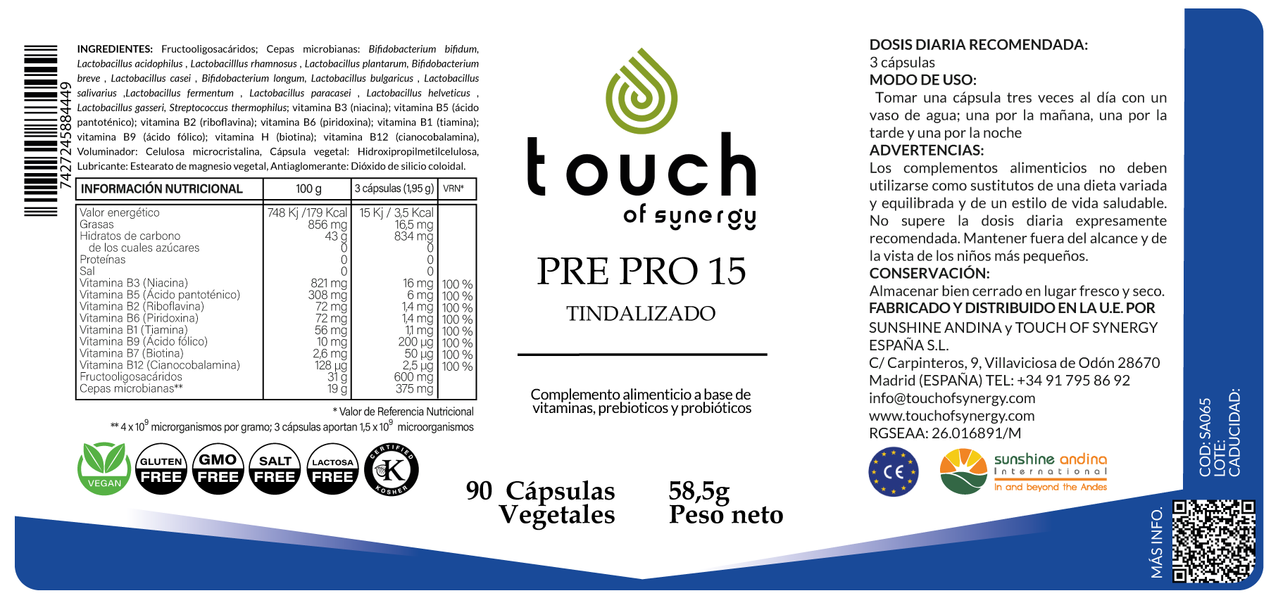 Prebióticos y Probióticos - 90 cápsulas vegetales