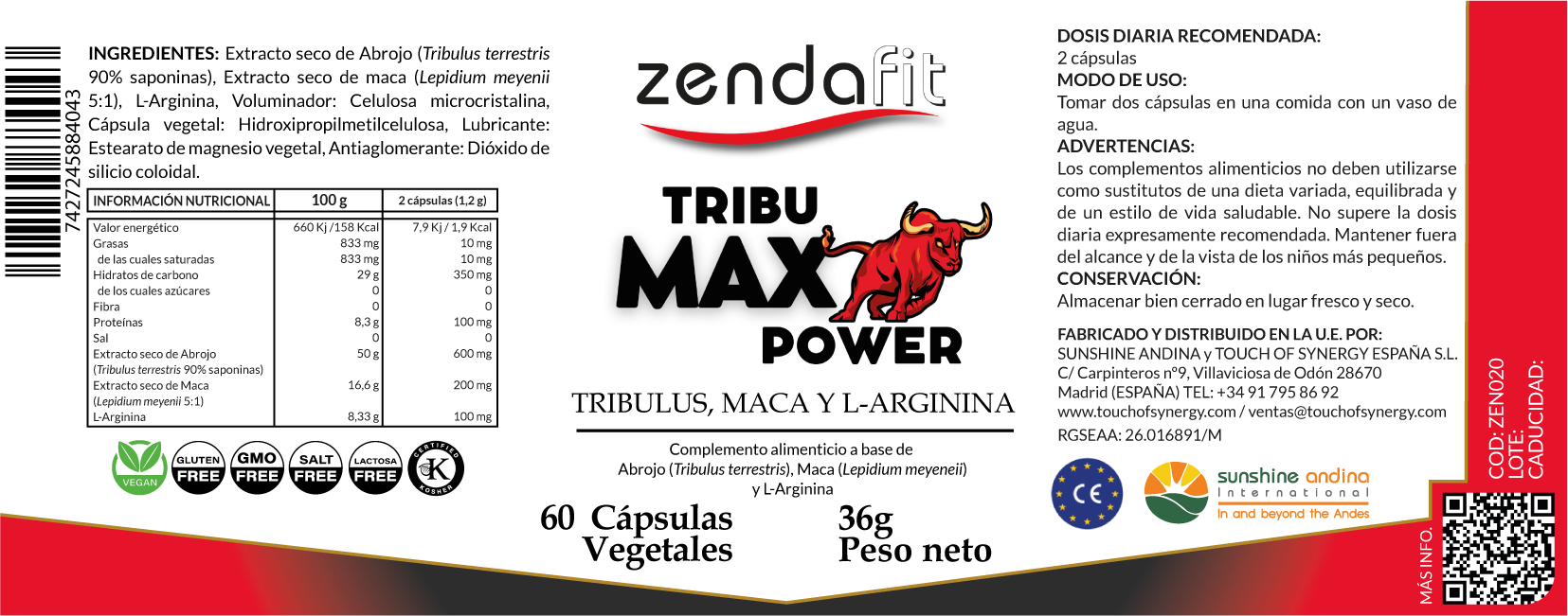 Tribu Max Power-  Potenciador Sexual y Energético (Tribulus + Maca + L-Arginina)